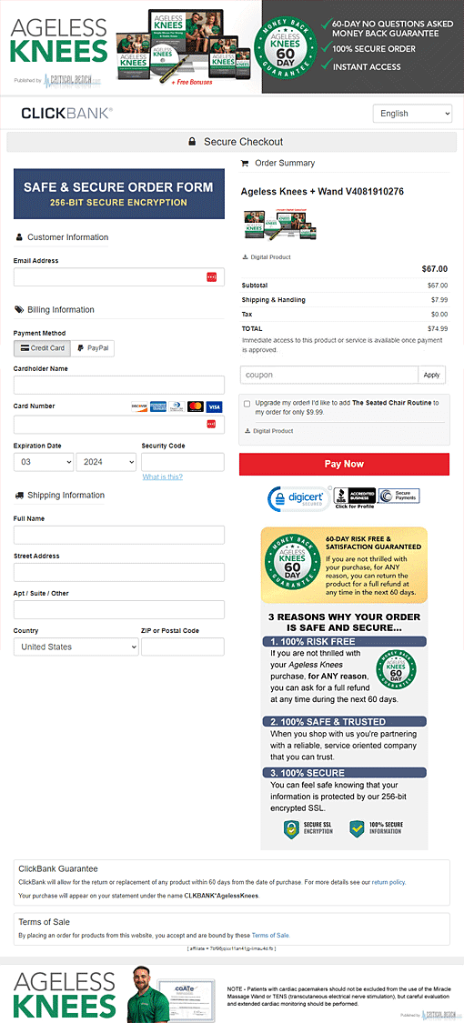 Ageless Knees Order Page